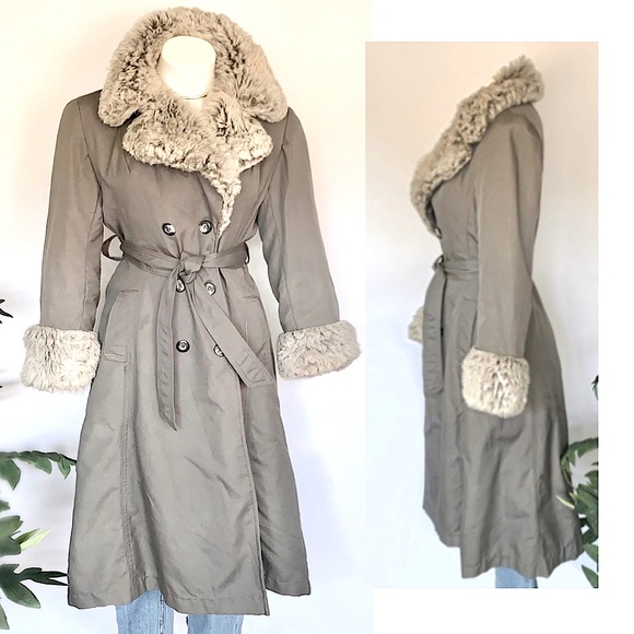 Vintage Jackets & Blazers - v i n t a g e :: Long Faux Fur Lined Trench Coat Penny Lane Coat